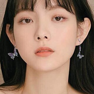 【新品】ピアス 和風 蝶 非対称 手作 り油滴エナメル 神秘的な色の蝶 ゆれる可愛 手作り の画像