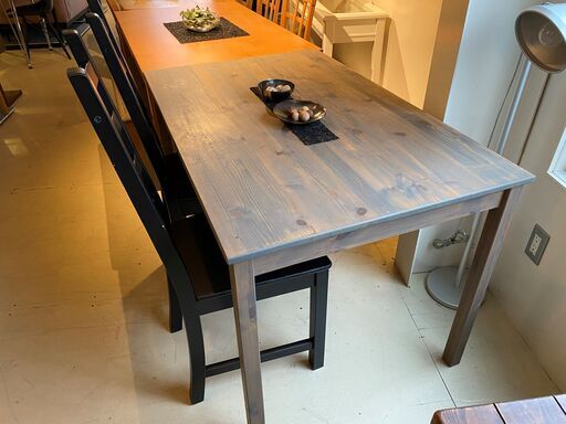 ダイニングテーブルセット IKEA イケア テーブル チェア 3点セット ブラウン系×ブラック 中古品