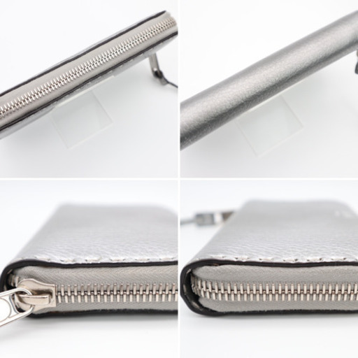 《FENDI セレリア ラウンドファスナー長財布 ロゴ入 シルバー》Aランク 美