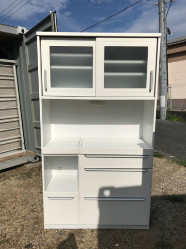 上下分割式食器棚　白