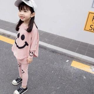 【新品】【80cm or 90cm 】子供服 セットアップ ツーピース にこちゃん スマイル 長袖 トップス トレーナー スカッツ スカート レギンス キッズ ベビー 女の子 かわいい おしゃれの画像
