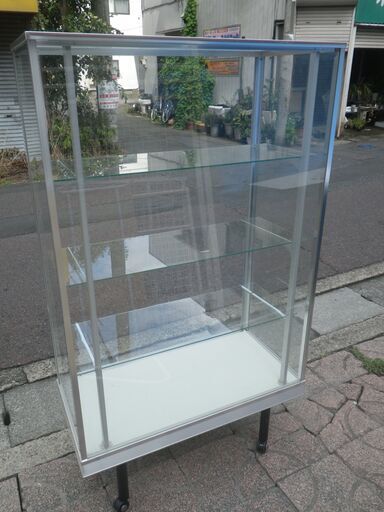 ■配達可■■配達可■ガラスショーケース キャスター付 アルミフレーム W90　D45　H158 展示ケース (その2 )