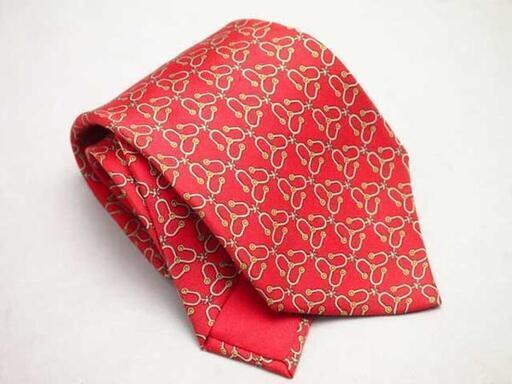 FA】HERMES エルメス シルクネクタイ レッド X ゴールド