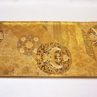 【JA】豪華 金花蝶鳳凰文様 正絹 六通 袋帯   