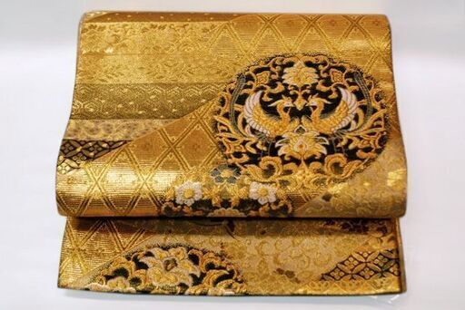 【JA】豪華 金花蝶鳳凰文様 正絹 六通 袋帯