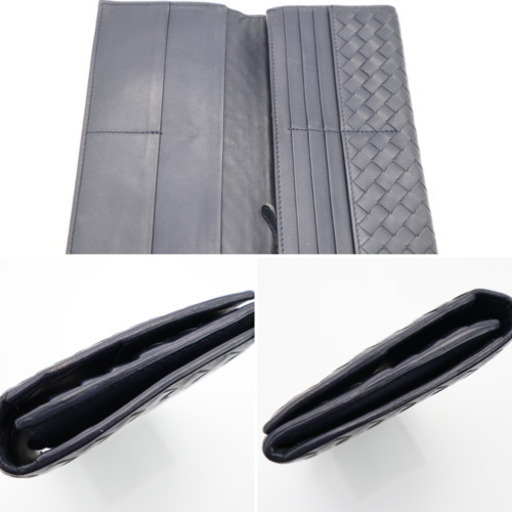 《BOTTEGA VENETA イントレチャート二つ折り長財布ネイビー》Bランク