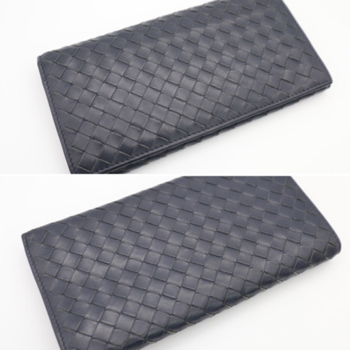 《BOTTEGA VENETA イントレチャート二つ折り長財布ネイビー》Bランク