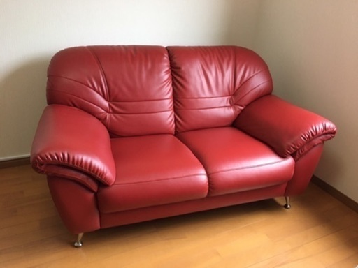 【中古】ソファ ２シーター　赤