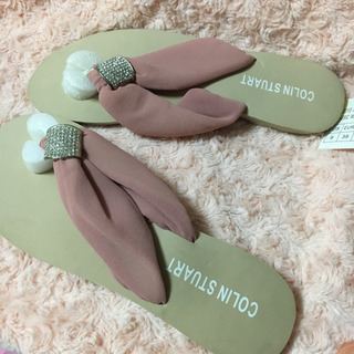 新品　ビーチサンダル　ラインストーン  24-24.5