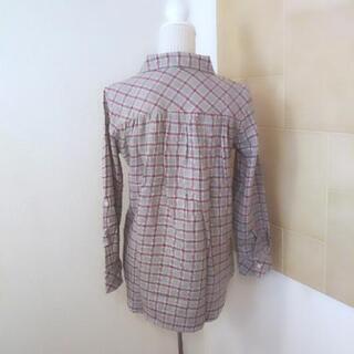 新品タグ付き 綿100%グレーチェック シャツチュニックの画像