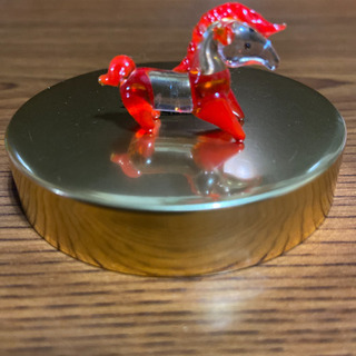 【ガラス細工 馬 クリスタル 置物 Horse オレンジ色】の画像