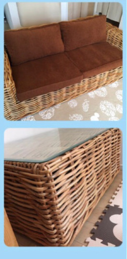 バリ　ラタンコーヒー　ソファ