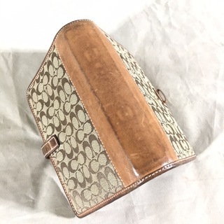COACH コーチ キャメルブラウン レザー×キャンバスシグネチャー アジェンダPM 手帳カバー6穴の画像