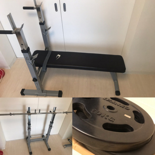 [値下げ] Bodymakerベンチプレスセット Ivanko 7kgバー + 35kgプレート + ダンベル