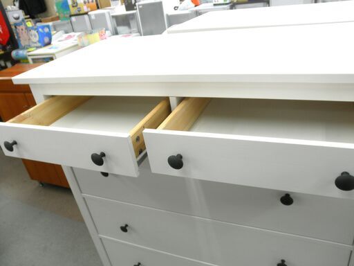 イケア / IKEA  ヘムネス HEMNES 5段チェスト 引き出し×6 木製 白 ホワイトステイン 幅108cm ハイチェスト タンス 西岡店