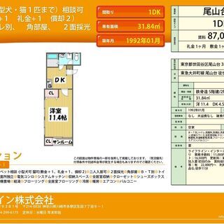 🐶ペット可💰管理費無料🌸尾山台駅　徒歩５分　1ＤＫ　87,000...