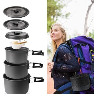 【新品】キャンプクッカー クッカー アウトドア15点セット EZCAMP 防災キャンプ 登山用鍋 Bbq食器 アルミ製 小型 軽量 収納袋付き 4-5人に適応 コッヘルの画像
