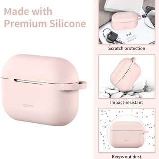 【新品】AirPods Pro ケース 2019 充電ケースカバー(2019年10月発売)用 シリコン ソフトスリムカバー キーチェーン付き バウンスキャリングケース 前面のLEDライトが隠れない ワイヤレス充電対応 衝撃吸収保護シリコンカバー(ピンク)の画像
