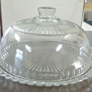 フランス製 ガラス ケーキドーム 27cm カバー＆敷皿　スイーツ オードブル カバー付きケーキ皿　プリザーブドフラワーの画像