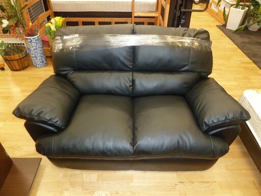 2Pソファ☆ブラック☆幅1550㎜☆中古☆春日井近隣配達、設置可能
