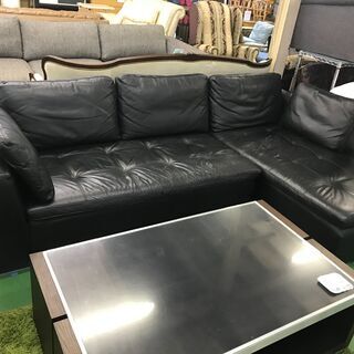 ニトリ　本革カウチソファ　ダブルラインの画像