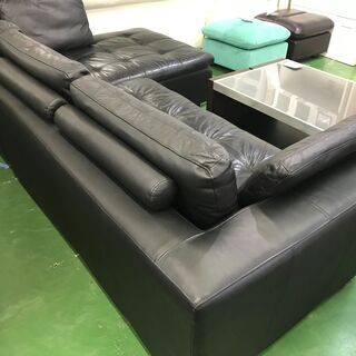 ニトリ　本革カウチソファ　ダブルラインの画像