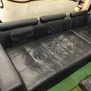 ニトリ　本革カウチソファ　ダブルラインの画像