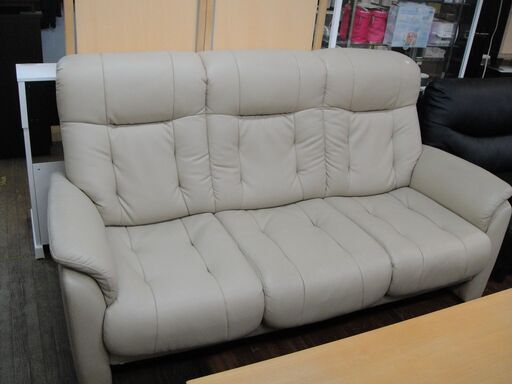 フェイクレザー張り　３人掛けソファ　ハイバックタイプ　背もたれ脱着式　3Pソファ　長椅子　応接椅子　合成皮革
