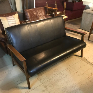 村内家具　ハイバック　レザーソファ　本革　ブラック　2人がけソファ 本革 ハイバック 2人掛けソファー