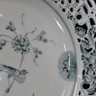 WE】Herend ヘレンド エキゾチックバード 染付 透かし飾り皿