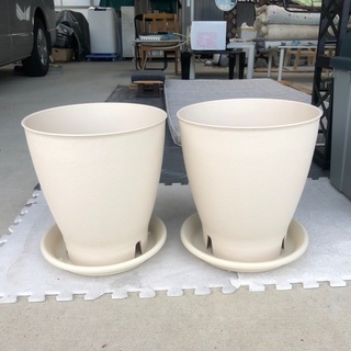 素焼風プラスチック植木鉢&受皿10号２セット