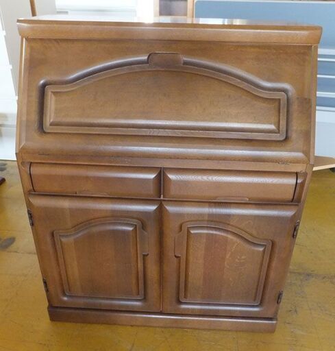 旭川家具◆上ケ嶋木工◆ライティングビューロー　デスク　机　天然木　北海道　インテリア　USED