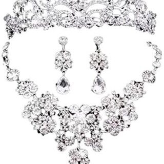 【新品】【3点セット】ティアラ ジュエリー ネックレス ピアス ...