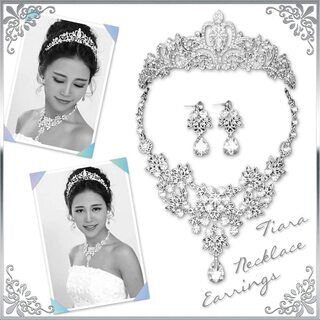 【新品】【3点セット】ティアラ ジュエリー ネックレス ピアス ウェディング 小物 結婚式 パーティ (ピアス)の画像
