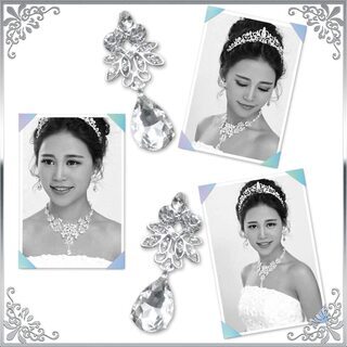 【新品】【3点セット】ティアラ ジュエリー ネックレス ピアス ウェディング 小物 結婚式 パーティ (ピアス)の画像