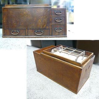 札幌【木目が美しい関東火鉢】角型五徳＆火箸＆灰ならし付き