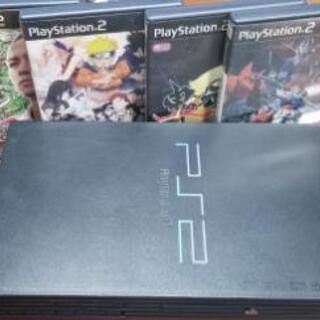 PS2本体ジャンク品　コード　ソフト四点セット