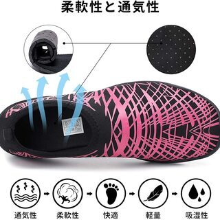 【新品】マリンシューズ レディース メンズ 軽量 ウォーターシューズ 通気性 アウトドアシューズ 滑り止め ヨガシューズ 速乾 フィットネス スニーカー 水陸両用 ビーチサンダル ローズレッド 24.5CMの画像