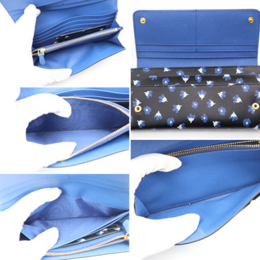 《PRADA/サフィアーノ 花柄》カードケース 長財布 Aランク ロゴプレート