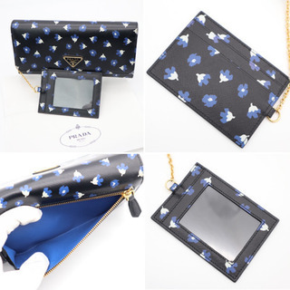 PRADA/サフィアーノ 花柄》カードケース 長財布 Aランク ロゴプレート
