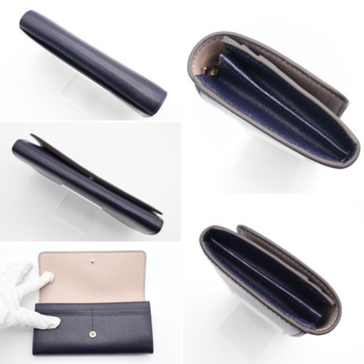 《FURLA/二つ折り 長財布 バビロン》Sランク 未使用品 ネイビー ベージュ