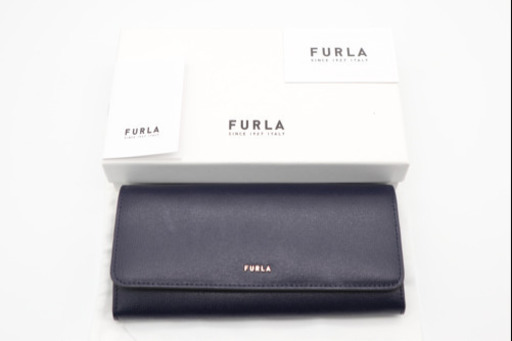 《FURLA/二つ折り 長財布 バビロン》Sランク 未使用品 ネイビー ベージュ