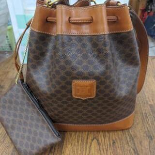 CELINE セリーヌ ビンテージ マカダム柄 巾着 ショルダーバック ポーチ付き