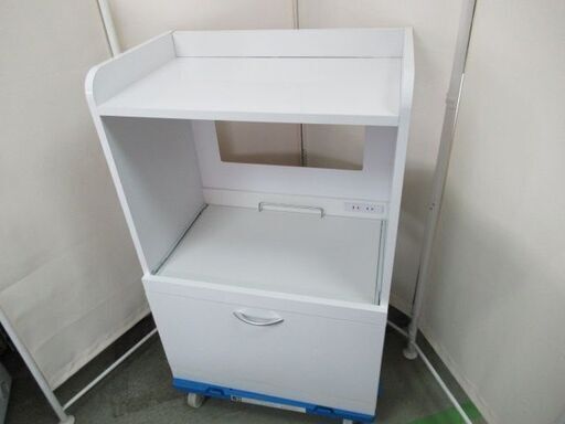J1593/レンジ台/レンジ棚/レンジラック/キッチン収納/ホワイト/光沢あり/中古品/