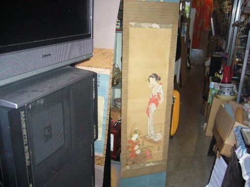 レア河田小龍「霜月鳥追い女」掛軸真筆