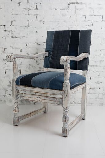 ビンテージ アンティーク　チェア　白　ホワイト　デニム　シャークアタック