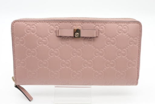 《GUCCI/グッチシマ ラウンドファスナー長財布》リボン Aランク 極美品