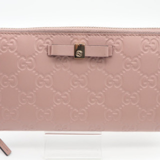 GUCCI/グッチシマ ラウンドファスナー長財布》リボン Aランク 極美品