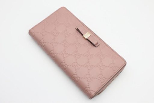 《GUCCI/グッチシマ ラウンドファスナー長財布》リボン Aランク 極美品