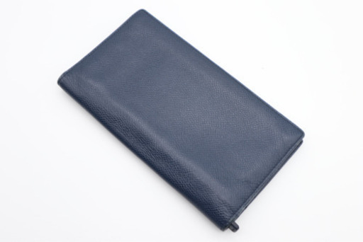 《BVLGARI/ブルガリブルガリ 二つ折り長財布》Bランク 美品 ネイビー 赤